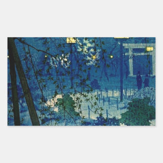 Vintager japanischer Abend in Blue Rechteckiger Aufkleber