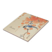 Vintager japanischer Aquarelldruck mit Vogel Fliese (Seite)