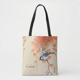 Vintager japanischer Aquarelldruck mit Vogel Tasche