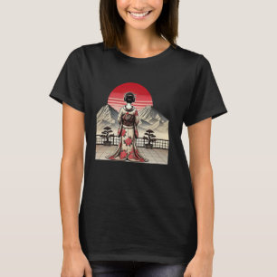 Vintager japanischer Art Sonnenuntergang Berg Flor T-Shirt