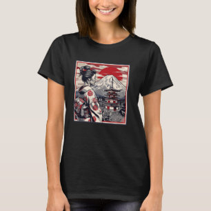 Vintager japanischer Art Sonnenuntergang Fuji Flor T-Shirt