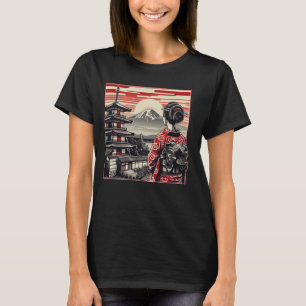 Vintager japanischer Art Sonnenuntergang Fuji Flor T-Shirt