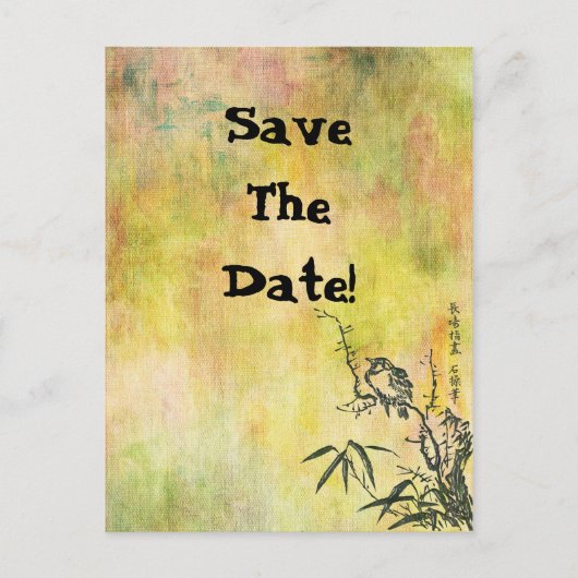 Vintager japanischer Bird Save the Date Ankündigungspostkarte (Vorderseite)