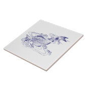 Vintager japanischer Blauer und weißer Koi Fisch Fliese (Seite)
