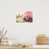 Vintager japanischer Blumenstrauß Pink Lotus Pond Poster (Küche)