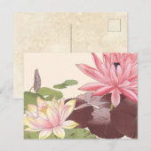Vintager japanischer Blumenstrauß Pink Lotus Pond Postkarte (Vorne/Hinten)