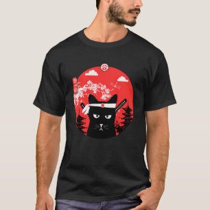 Vintager japanischer Cat Design Ninja Art Style T-Shirt