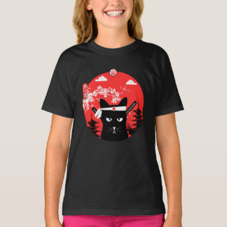 Vintager japanischer Cat Design Ninja Art Style T-Shirt