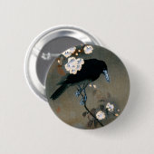 Vintager japanischer Crow und Blossom-Holzblock-Dr Button (Vorne & Hinten)