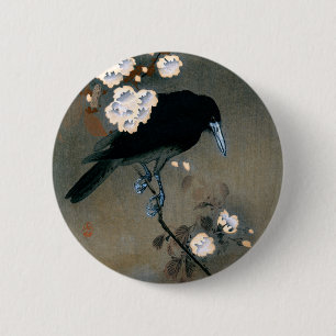 Vintager japanischer Crow und Blossom-Holzblock-Dr Button