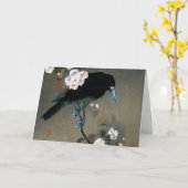Vintager japanischer Crow und Blossom-Holzblock-Dr Karte (Gelbe Blume)
