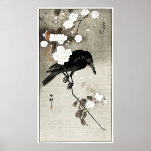 Vintager japanischer Crow und Blossom-Holzblock-Dr Poster