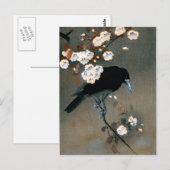 Vintager japanischer Crow und Blossom-Holzblock-Dr Postkarte (Vorne/Hinten)