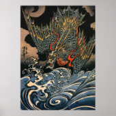 Vintager japanischer Drache auf See Poster (Vorne)