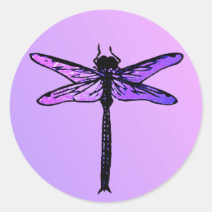 Vintager japanischer Drachenfliege, Amethyst lila Runder Aufkleber