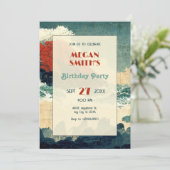 Vintager japanischer Farbwellenberg Einladung (Stehend Vorderseite)