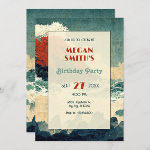 Vintager japanischer Farbwellenberg Einladung