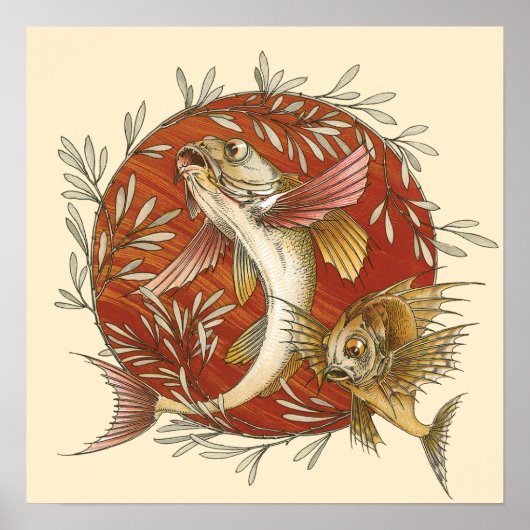 Vintager japanischer Fisch mit Bambus-Blätter Poster (Vorne)