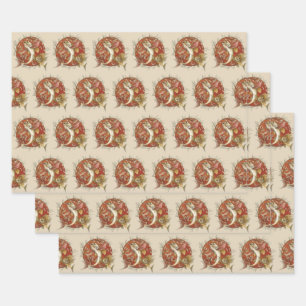 Vintager japanischer Fisch und Bambus-Blätter Kuns Geschenkpapier Set