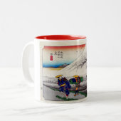 Vintager japanischer Fuji-Holzblock-Druck Zweifarbige Tasse (Vorderseite Links)