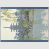 Vintager Japanischer Garten Blue Willow Lake Pagod Seidenpapier (Vorderseite)