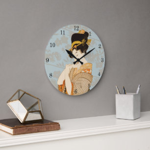Vintager japanischer Geisha Girl Entertainer in Ki Große Wanduhr