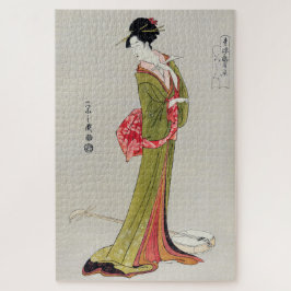 Vintager japanischer Geisha in Kimono mit Shamisen Puzzle