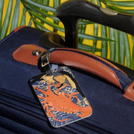 Vintager japanischer Hummer und Bird Gepäckanhänger (Vorderseite Insitu 1)