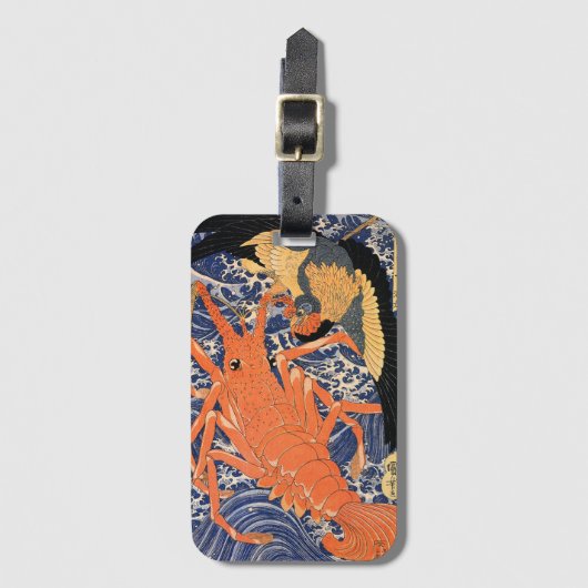 Vintager japanischer Hummer und Bird Gepäckanhänger (Vorderseite Vertikal)