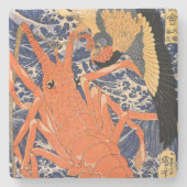 Vintager japanischer Hummer und Bird Steinuntersetzer (Vorderseite)