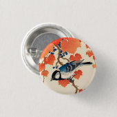 Vintager japanischer Jay Bird und Herbstgrapevine Button (Vorne & Hinten)