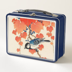 Vintager japanischer Jay Bird und Herbstgrapevine Metall Lunch Box