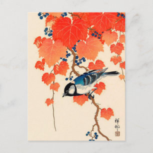 Vintager japanischer Jay Bird und Herbstgrapevine Postkarte