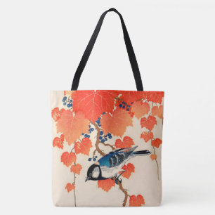 Vintager japanischer Jay Bird und Herbstgrapevine Tasche