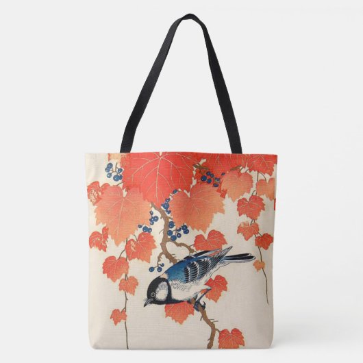 Vintager japanischer Jay Bird und Herbstgrapevine Tasche (Vorderseite)