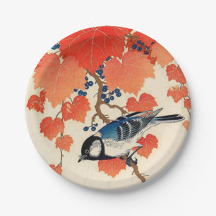 Vintager japanischer Jay-Vogel und Pappteller