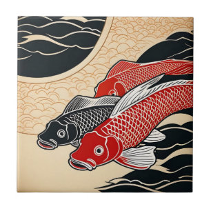 Vintager japanischer Koi Fisch Fliese