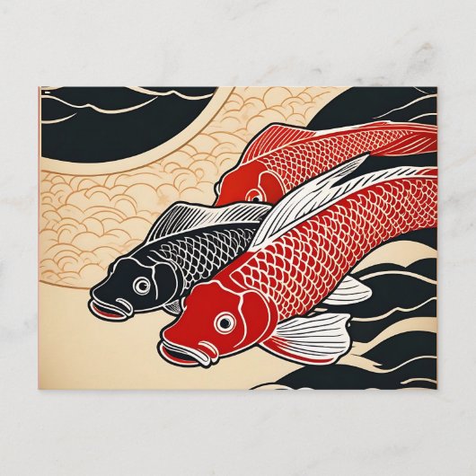 Vintager japanischer Koi Fisch Postkarte (Vorderseite)