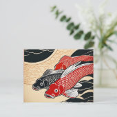 Vintager japanischer Koi Fisch Postkarte (Stehend Vorderseite)