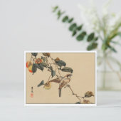 Vintager japanischer Kunstvogel in Tree Postkarte (Stehend Vorderseite)