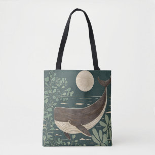 Vintager japanischer Linocut-Wald im Ozean Tasche