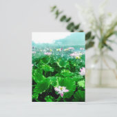 Vintager japanischer Lotus Pond Postkarte (Stehend Vorderseite)