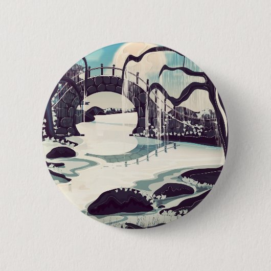 Vintager japanischer Mediationsgarten Button (Vorderseite)