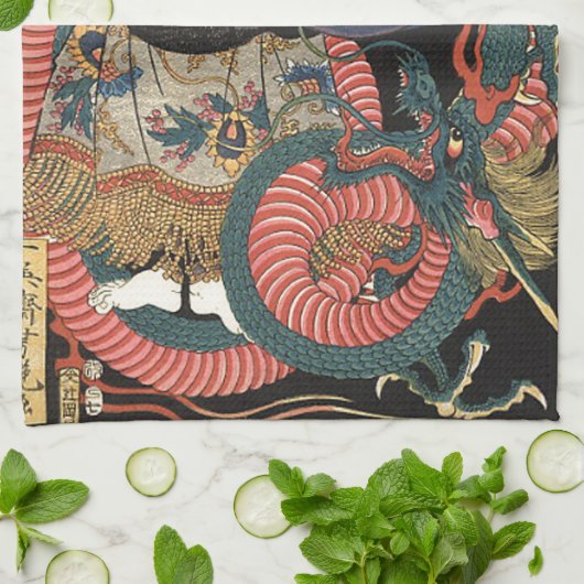 Vintager japanischer roter Drache Geschirrtuch (Gefaltet)