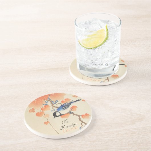 Vintager japanischer Vogel-Print Getränkeuntersetzer (Seite)