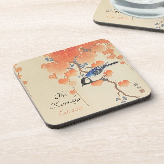 Vintager japanischer Vogel-Print Getränkeuntersetzer (Linke Seite)