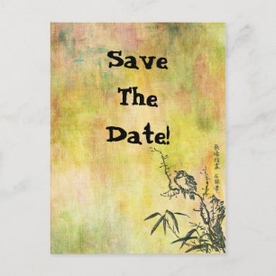 Vintager japanischer Vogel Save the Date Ankündigungspostkarte