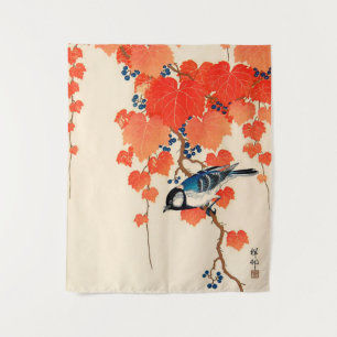 Vintager japanischer Vogel-und Herbst-Weinstock Wandteppich
