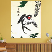 Vintager japanischer Vogel und Wisteria Leinwanddruck (Insitu (Wohnzimmer))