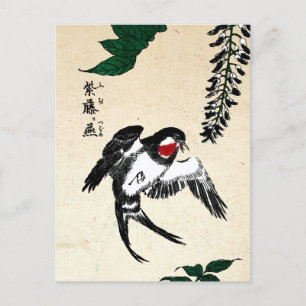 Vintager japanischer Vogel und Wisteria Postkarte